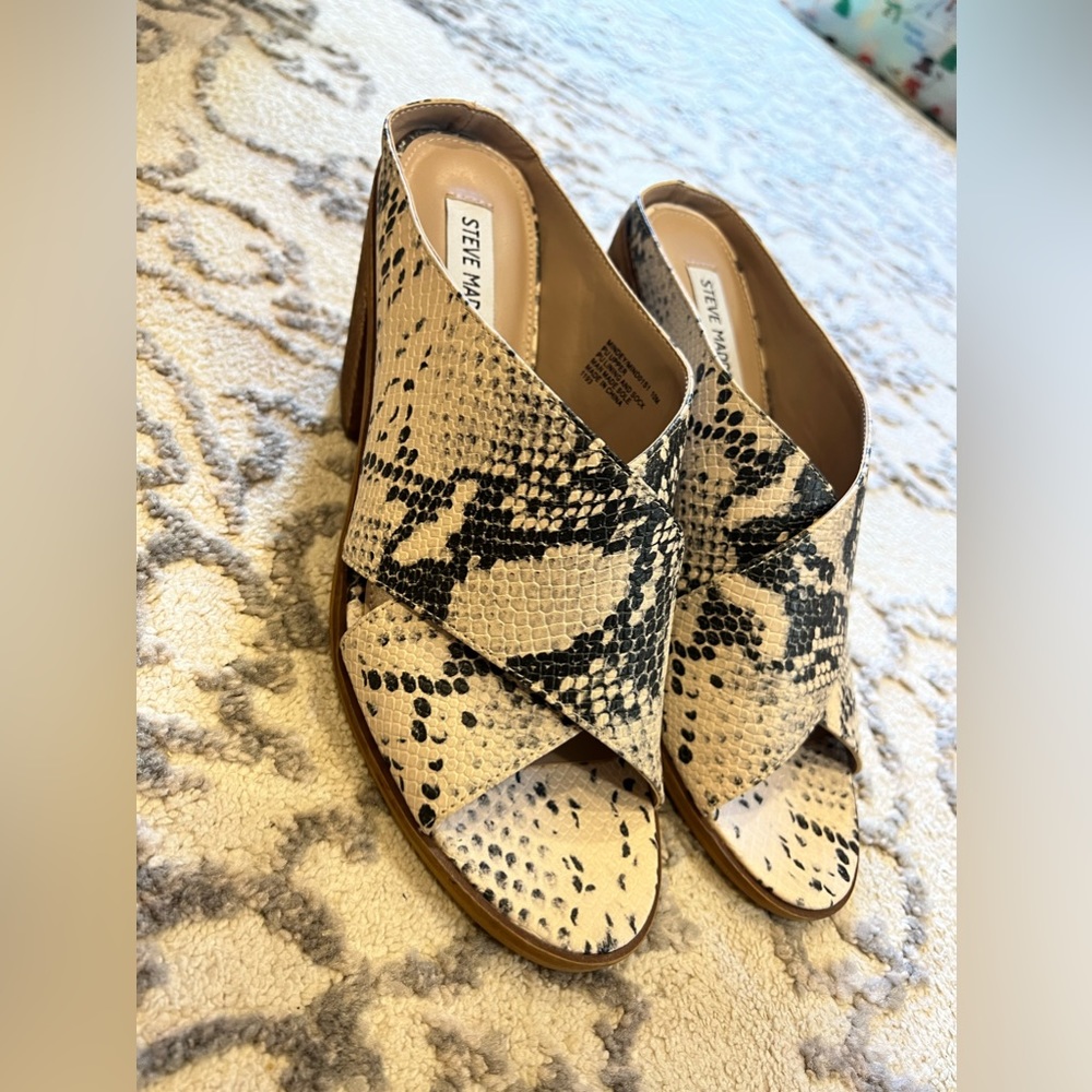 STEVE MADDEN shoes snakeskin block chunky heel mule 10m